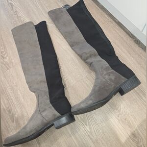 Stylish Black and Gray Knee-High Boots